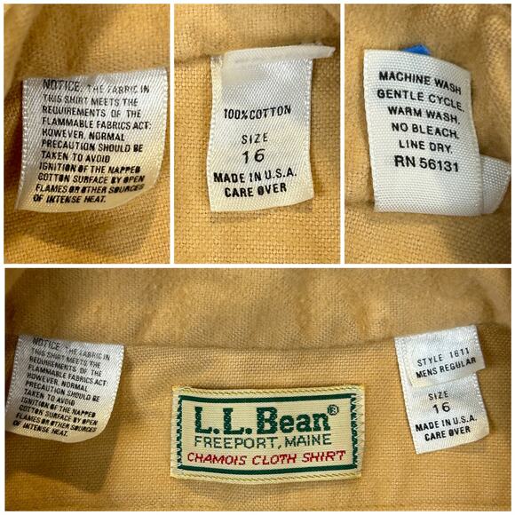 Vtg LL Bean Chamois Cloth Shirt Mens Size 16 Large Gold Barley USA Made ~ Read - Picture 3 of 7